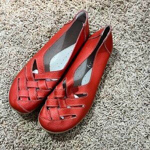 Socofy Woven Red‎ Leather Flats Comfort Shoes Casual Everyday Slip On Women's 9